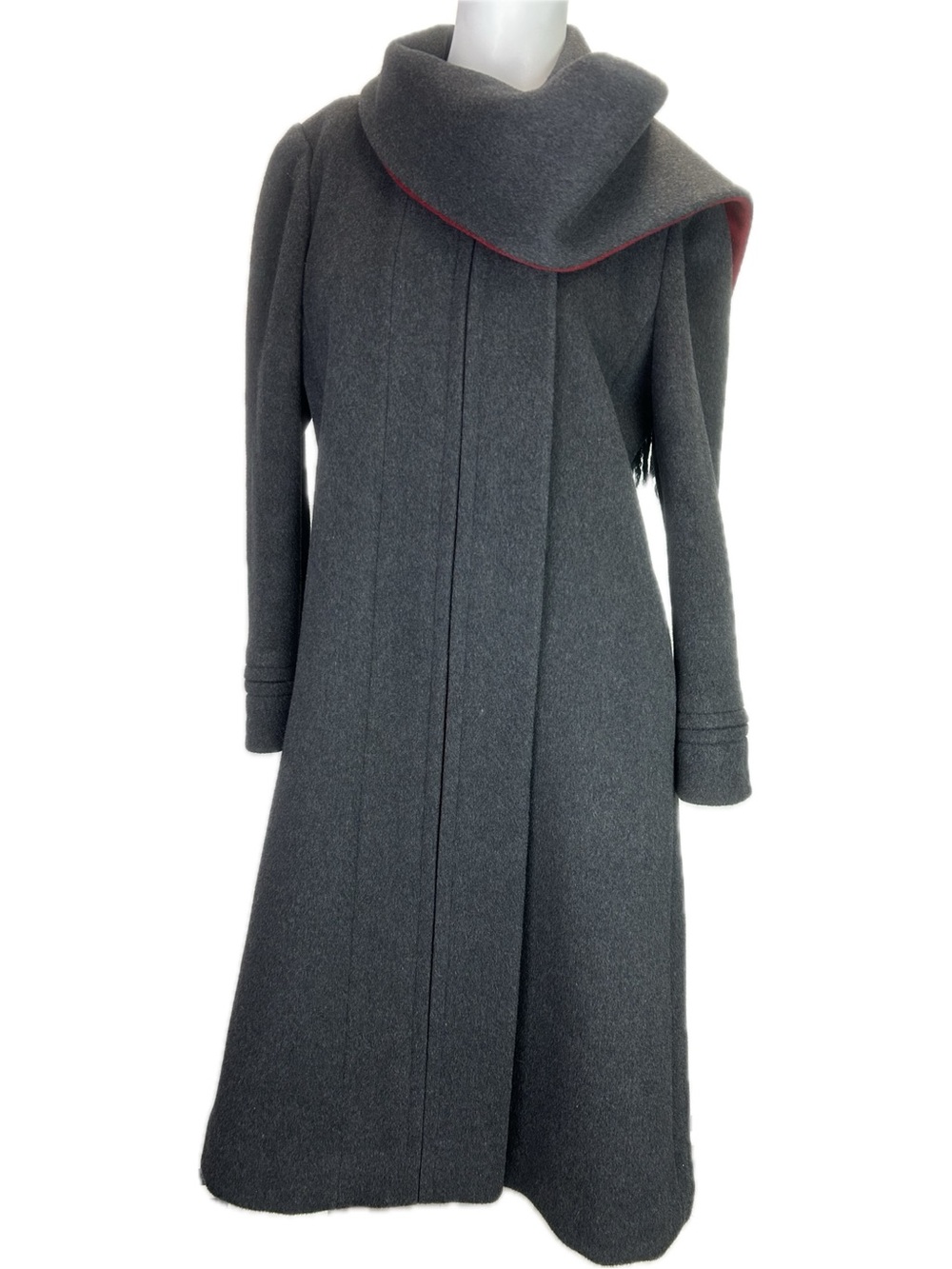 VINTAGE Karen Women’s Gray Wool & Cashmere Blend Coat/Attached Red Scarf & Glove